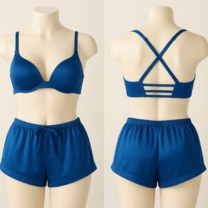 La Senza Royal Blue Strappy Cage Back Plunge Bra Size Small S Sexy Lingerie